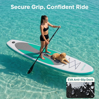 Free-Flow Welded Inflatable Stand-Up Paddle-Board With Double-Action Hand Pump 3-Shaft Aluminum Paddle Leash Fin Repair Kit And Backpack (Black) - SLSUPB12
