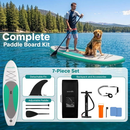 Free-Flow Welded Inflatable Stand-Up Paddle-Board With Double-Action Hand Pump 3-Shaft Aluminum Paddle Leash Fin Repair Kit And Backpack (Black) - SLSUPB12