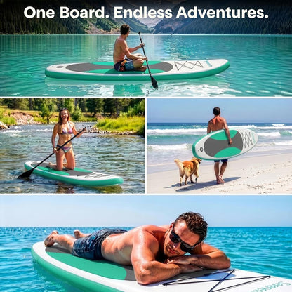 Free-Flow Welded Inflatable Stand-Up Paddle-Board With Double-Action Hand Pump 3-Shaft Aluminum Paddle Leash Fin Repair Kit And Backpack (Black) - SLSUPB12