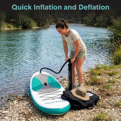 Free-Flow Welded Inflatable Stand-Up Paddle-Board With Double-Action Hand Pump 3-Shaft Aluminum Paddle Leash Fin Repair Kit And Backpack (Black) - SLSUPB12