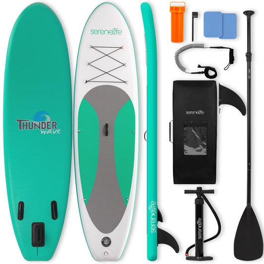 Free-Flow Welded Inflatable Stand-Up Paddle-Board With Double-Action Hand Pump 3-Shaft Aluminum Paddle Leash Fin Repair Kit And Backpack (Black) - SLSUPB12