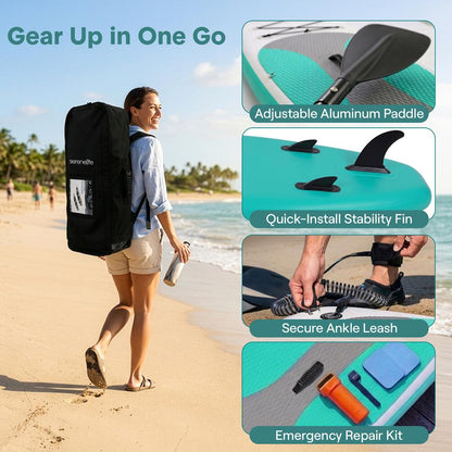 Free-Flow Welded Inflatable Stand-Up Paddle-Board With Double-Action Hand Pump 3-Shaft Aluminum Paddle Leash Fin Repair Kit And Backpack (Black) - SLSUPB12