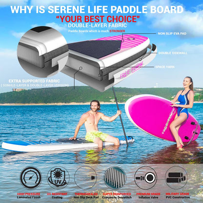 Inflatable Paddle Board - Stable Non-Slip Deck 106 PVC 350 lbs Capacity