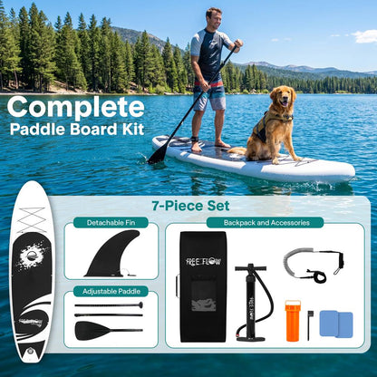 Free-Flow Welded Inflatable Stand-Up Paddle-Board With Double-Action Hand Pump 3-Shaft Aluminum Paddle Leash Fin Repair Kit And Backpack (Black) - SLSUPB16