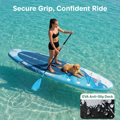 Inflatable Paddle Board - Stable Non-Slip Deck 106 Portable Blue - SLSUPB518