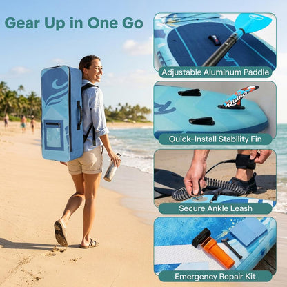 Inflatable Paddle Board - Stable Non-Slip Deck 106 Portable Blue - SLSUPB518