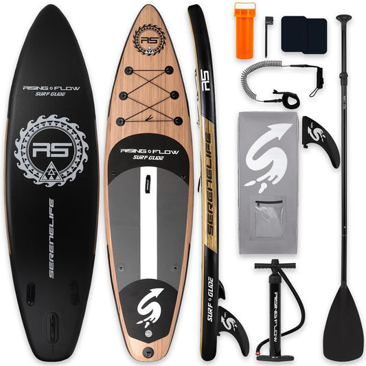 Inflatable Paddle Board - Stable Non-Slip Deck 106 Wood Finish - SLSUPB754