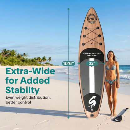Inflatable Paddle Board - Stable Non-Slip Deck 106 Wood Finish - SLSUPB754