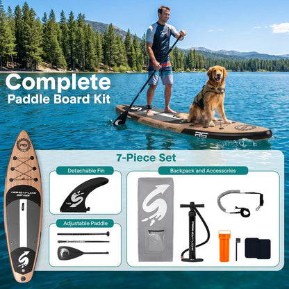 Inflatable Paddle Board - Stable Non-Slip Deck 106 Wood Finish - SLSUPB754