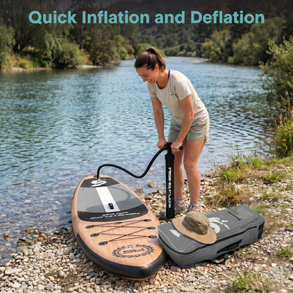 Inflatable Paddle Board - Stable Non-Slip Deck 106 Wood Finish - SLSUPB754