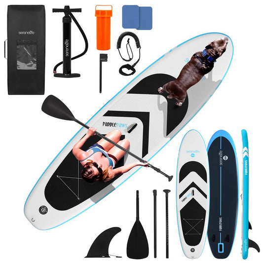 Free-Flow Welded Inflatable Stand-Up Paddle-Board With Double-Action Hand Pump 3-Shaft Aluminum Paddle Leash Fin Repair Kit And Backpack (Black) - SLSUPEW200