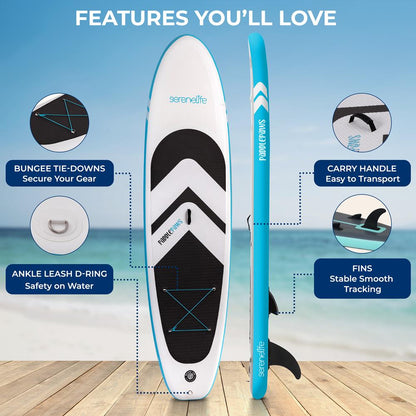 Free-Flow Welded Inflatable Stand-Up Paddle-Board With Double-Action Hand Pump 3-Shaft Aluminum Paddle Leash Fin Repair Kit And Backpack (Black) - SLSUPEW200