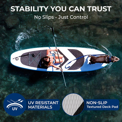 Free-Flow Welded Inflatable Stand-Up Paddle-Board With Double-Action Hand Pump 3-Shaft Aluminum Paddle Leash Fin Repair Kit And Backpack (Black) - SLSUPEW200