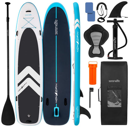 Free-Flow Stand-Up Paddle-Board - Woven Drop-Stitch And Double Layer Side Inflatable Sup With Double-Action Hand Pump 3-Shaft Aluminum Paddle Leash Seat Fin Repair Kit And Backpack (Black)