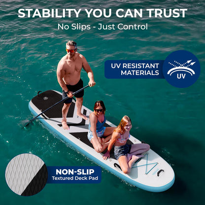 Free-Flow Stand-Up Paddle-Board - Woven Drop-Stitch And Double Layer Side Inflatable Sup With Double-Action Hand Pump 3-Shaft Aluminum Paddle Leash Seat Fin Repair Kit And Backpack (Black)