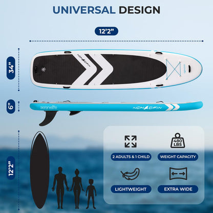 Free-Flow Stand-Up Paddle-Board - Woven Drop-Stitch And Double Layer Side Inflatable Sup With Double-Action Hand Pump 3-Shaft Aluminum Paddle Leash Seat Fin Repair Kit And Backpack (Black)