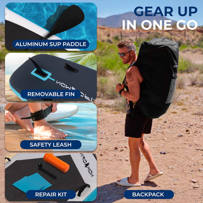 Free-Flow Stand-Up Paddle-Board - Woven Drop-Stitch And Double Layer Side Inflatable Sup With Double-Action Hand Pump 3-Shaft Aluminum Paddle Leash Seat Fin Repair Kit And Backpack (Black)