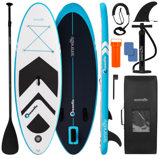 Free-Flow Welded Inflatable Kids Stand-Up Paddle-Board With Single-Action Hand Pump 3-Shaft Aluminum Paddle Leash Fin Repair Kit And Backpack (Black) - SLSUPKD18BL