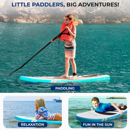 Free-Flow Welded Inflatable Kids Stand-Up Paddle-Board With Single-Action Hand Pump 3-Shaft Aluminum Paddle Leash Fin Repair Kit And Backpack (Black) - SLSUPKD18BL