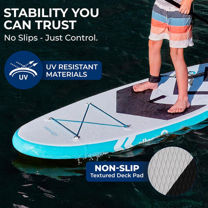 Free-Flow Welded Inflatable Kids Stand-Up Paddle-Board With Single-Action Hand Pump 3-Shaft Aluminum Paddle Leash Fin Repair Kit And Backpack (Black) - SLSUPKD18BL