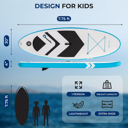 Free-Flow Welded Inflatable Kids Stand-Up Paddle-Board With Single-Action Hand Pump 3-Shaft Aluminum Paddle Leash Fin Repair Kit And Backpack (Black) - SLSUPKD18BL