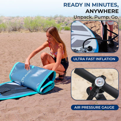 Free-Flow Welded Inflatable Kids Stand-Up Paddle-Board With Single-Action Hand Pump 3-Shaft Aluminum Paddle Leash Fin Repair Kit And Backpack (Black) - SLSUPKD18BL