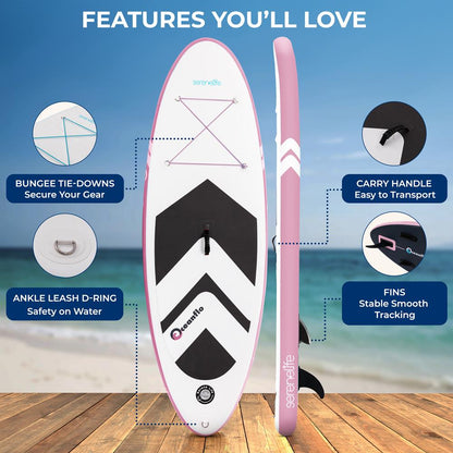 Free-Flow Welded Inflatable Kids Stand-Up Paddle-Board With Single-Action Hand Pump 3-Shaft Aluminum Paddle Leash Fin Repair Kit And Backpack (Black) - SLSUPKD18PL