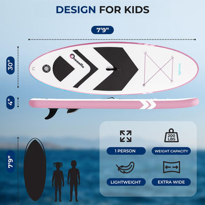 Free-Flow Welded Inflatable Kids Stand-Up Paddle-Board With Single-Action Hand Pump 3-Shaft Aluminum Paddle Leash Fin Repair Kit And Backpack (Black) - SLSUPKD18PL