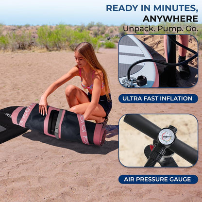 Free-Flow Welded Inflatable Kids Stand-Up Paddle-Board With Single-Action Hand Pump 3-Shaft Aluminum Paddle Leash Fin Repair Kit And Backpack (Black) - SLSUPKD18PL