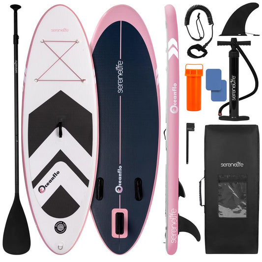 Free-Flow Welded Inflatable Kids Stand-Up Paddle-Board With Single-Action Hand Pump 3-Shaft Aluminum Paddle Leash Fin Repair Kit And Backpack (Black) - SLSUPKD18PL