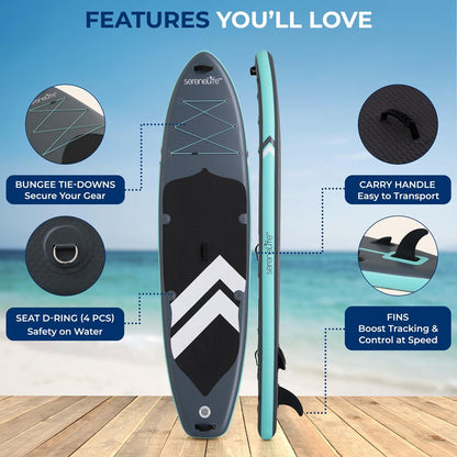 Inflatable SUP for 2 Adults & Child - Stable Non-Slip Deck 440 lbs Capacity