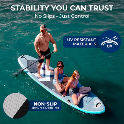 Inflatable SUP for 2 Adults & Child - Stable Non-Slip Deck 440 lbs Capacity