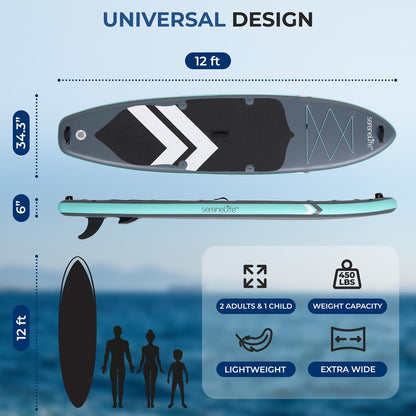 Inflatable SUP for 2 Adults & Child - Stable Non-Slip Deck 440 lbs Capacity
