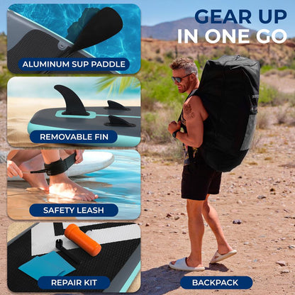 Inflatable SUP for 2 Adults & Child - Stable Non-Slip Deck 440 lbs Capacity