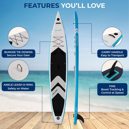 Free-Flow Stand-Up Paddle-Board - Woven Drop-Stitch And Double Layer Side Inflatable Sup With Double-Action Hand Pump 3-Shaft Aluminum Paddle Leash Fin Repair Kit And Backpack (Black)