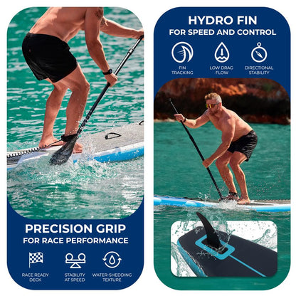 Free-Flow Stand-Up Paddle-Board - Woven Drop-Stitch And Double Layer Side Inflatable Sup With Double-Action Hand Pump 3-Shaft Aluminum Paddle Leash Fin Repair Kit And Backpack (Black)