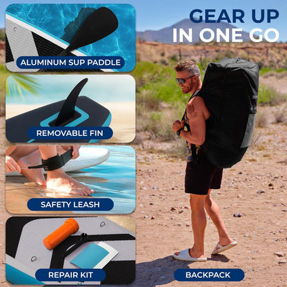 Free-Flow Stand-Up Paddle-Board - Woven Drop-Stitch And Double Layer Side Inflatable Sup With Double-Action Hand Pump 3-Shaft Aluminum Paddle Leash Fin Repair Kit And Backpack (Black)