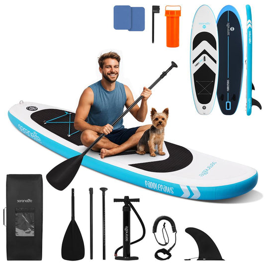 Free-Flow Welded Inflatable Stand-Up Paddle-Board With Double-Action Hand Pump 3-Shaft Aluminum Paddle Leash Fin Repair Kit And Backpack (Black) - SLSUPUW100