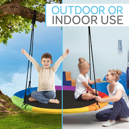 Saucer Swing 40 for Kids Waterproof Adjustable Ropes Rainbow