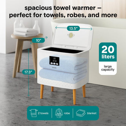 Rectangular Towel Warmer Bucket - Large Capacity Single Touch Towel & Blanket Warmer (White)