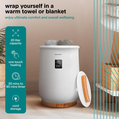 Single Touch Towel & Blanket Warmer With Fragrant Disc Holder Led Ring And Digital Screen