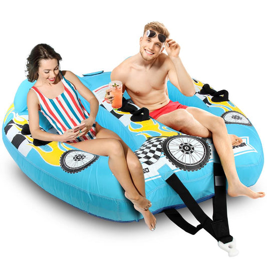Inflatable Towable Tube for 2 Fast Inflation Heavy-Duty PVC Blue