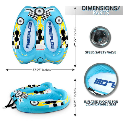 Inflatable Towable Tube for 2 Fast Inflation Heavy-Duty PVC Blue