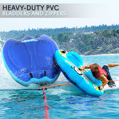 Inflatable Towable Tube for 2 Fast Inflation Heavy-Duty PVC Blue