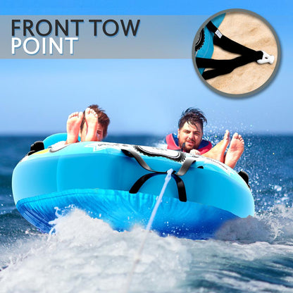 Inflatable Towable Tube for 2 Fast Inflation Heavy-Duty PVC Blue