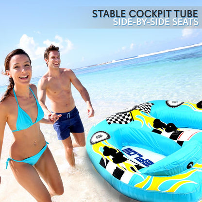Inflatable Towable Tube for 2 Fast Inflation Heavy-Duty PVC Blue