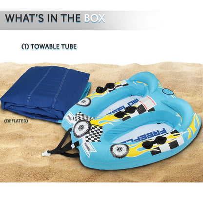 Inflatable Towable Tube for 2 Fast Inflation Heavy-Duty PVC Blue