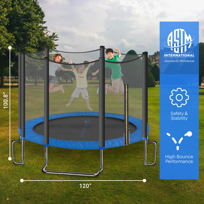 Home Backyard Sports Trampoline - 10Ft Large Outdoor Jumping Fun Trampoline For Kids / Children With Protective Net Cage