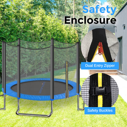 Home Backyard Sports Trampoline - 8Ft Large Outdoor Jumping Fun Trampoline For Kids / Children With Protective Net Cage