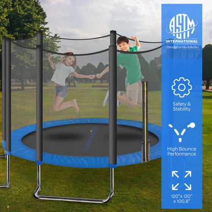 Home Backyard Sports Trampoline - 8Ft Large Outdoor Jumping Fun Trampoline For Kids / Children With Protective Net Cage